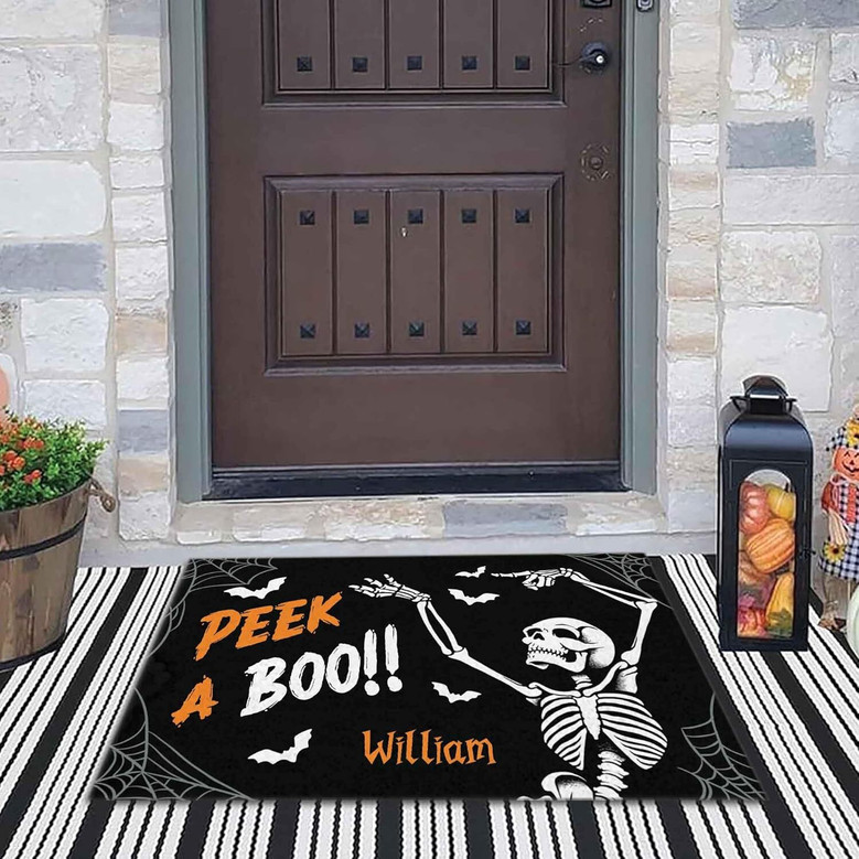 Personalized Skeleton Halloween Door Mat For Outdoor Decor - Witch-Themed Front Porch Rug