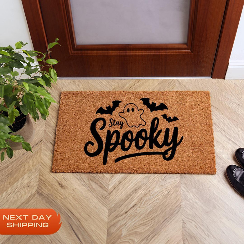 Personalized Stay Spooky Ghost Doormat For Halloween - Front Door Decor, Horror Theme