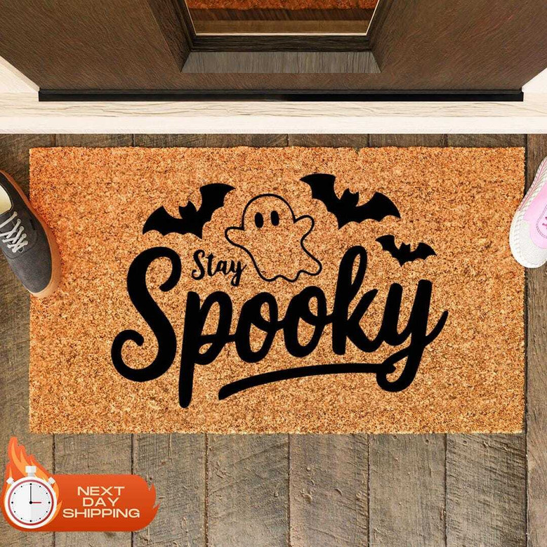 Personalized Stay Spooky Ghost Doormat For Halloween - Front Door Decor, Horror Theme