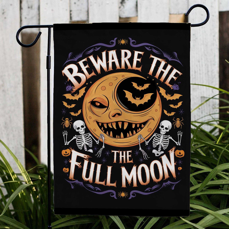 Beware the Full Moon Garden Flag – Witchy Halloween Outdoor Decor for Spooky Fall