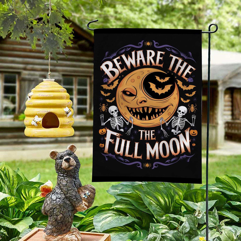 Beware the Full Moon Garden Flag – Witchy Halloween Outdoor Decor for Spooky Fall