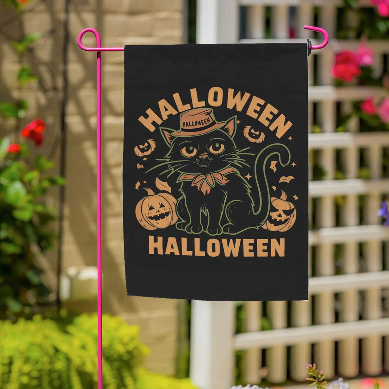 Spooky Halloween Black Cat Flag For Outdoor Garden - Preppy Goth House Banner