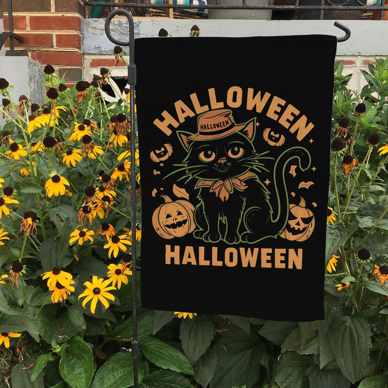 Spooky Halloween Black Cat Flag For Outdoor Garden - Preppy Goth House Banner