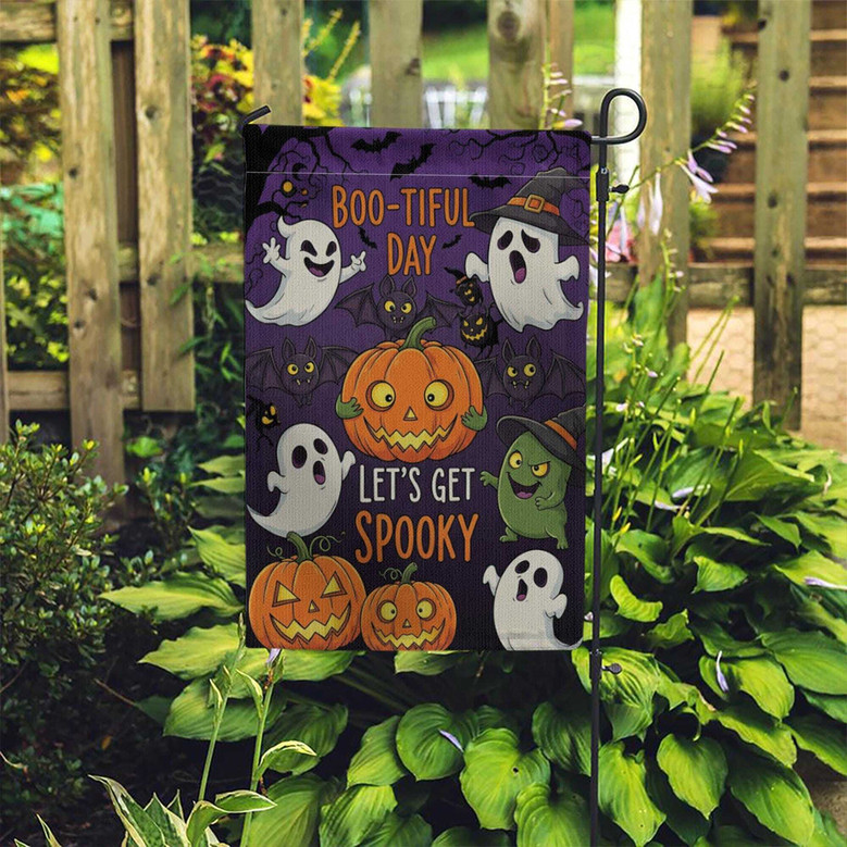 "Boo-tiful Day" Garden Flag – Ghost & Pumpkin Halloween Decor for Spooky Yards