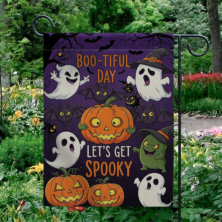 "Boo-tiful Day" Garden Flag – Ghost & Pumpkin Halloween Decor for Spooky Yards