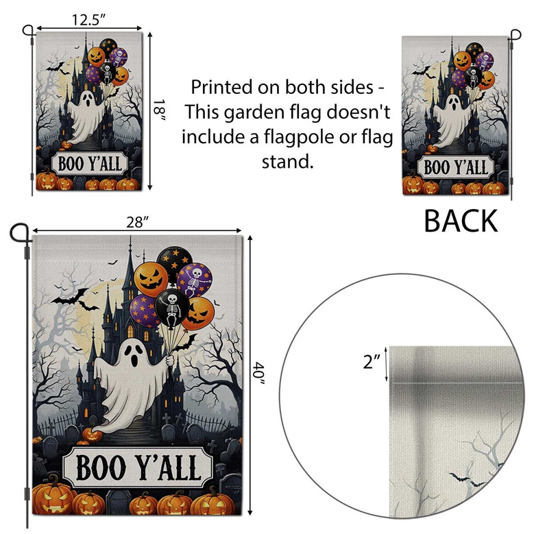 Spooky Boo Y'All Ghost Garden Flag - Halloween Outdoor Decor For Fall Porch - Trick Or Treat Yard Sign