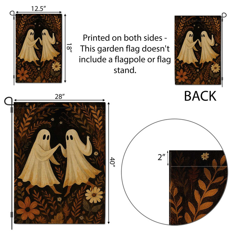 Cute Dancing Ghost Couple Garden Flag For Halloween - Vintage Floral Halloween Yard Decoration