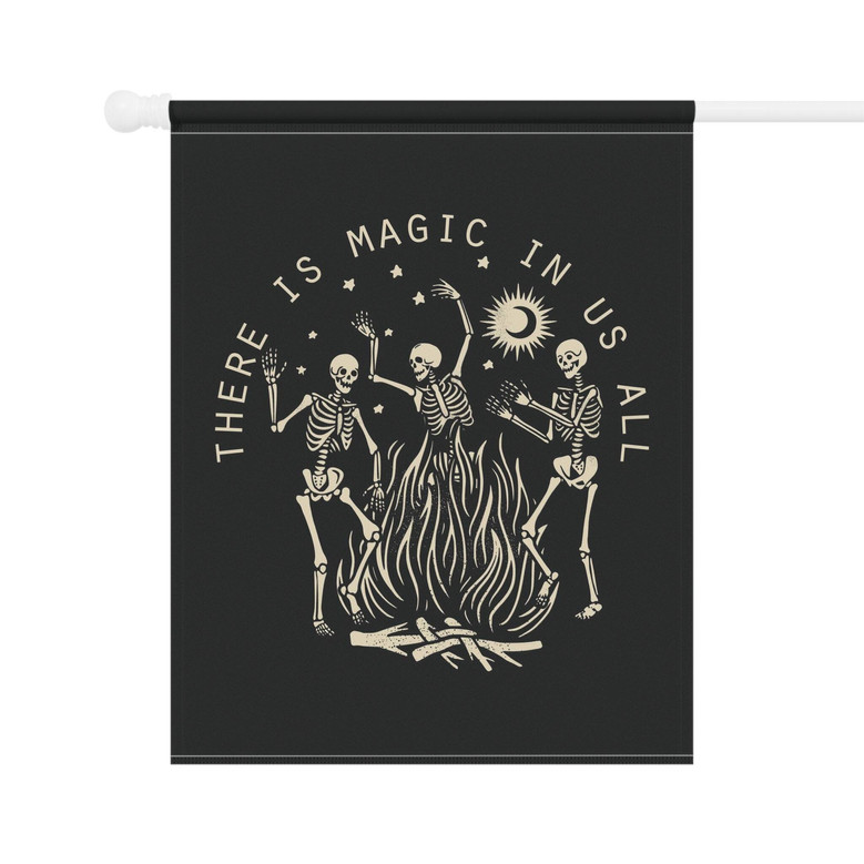 Witchy Halloween Garden Flag - Dancing Skeleton Design For Mental Health & Spiritual Yard Decor
