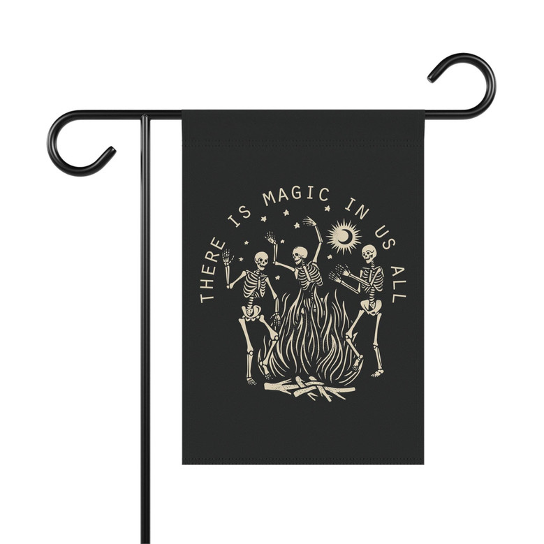 Witchy Halloween Garden Flag - Dancing Skeleton Design For Mental Health & Spiritual Yard Decor