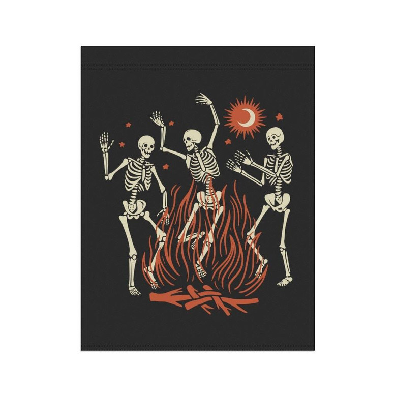 Personalized Dancing Skeleton Halloween Garden Flag - Spooky Goth House Banner For Fall Yard Decor