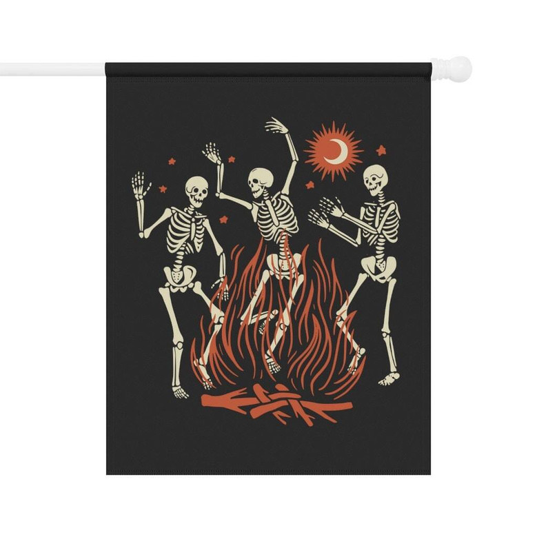 Personalized Dancing Skeleton Halloween Garden Flag - Spooky Goth House Banner For Fall Yard Decor