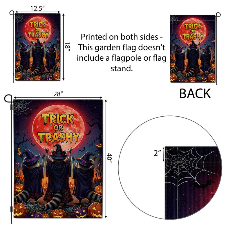 Spooky Halloween Garden Flag With Raccoons & Pumpkins - Witchy Outdoor Decor - Trick Or Trashy Design