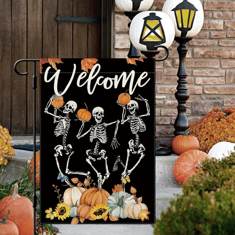 Humorous Skeleton Halloween Garden Flag For Autumn - Farmhouse Yard Decor For Thanksgiving