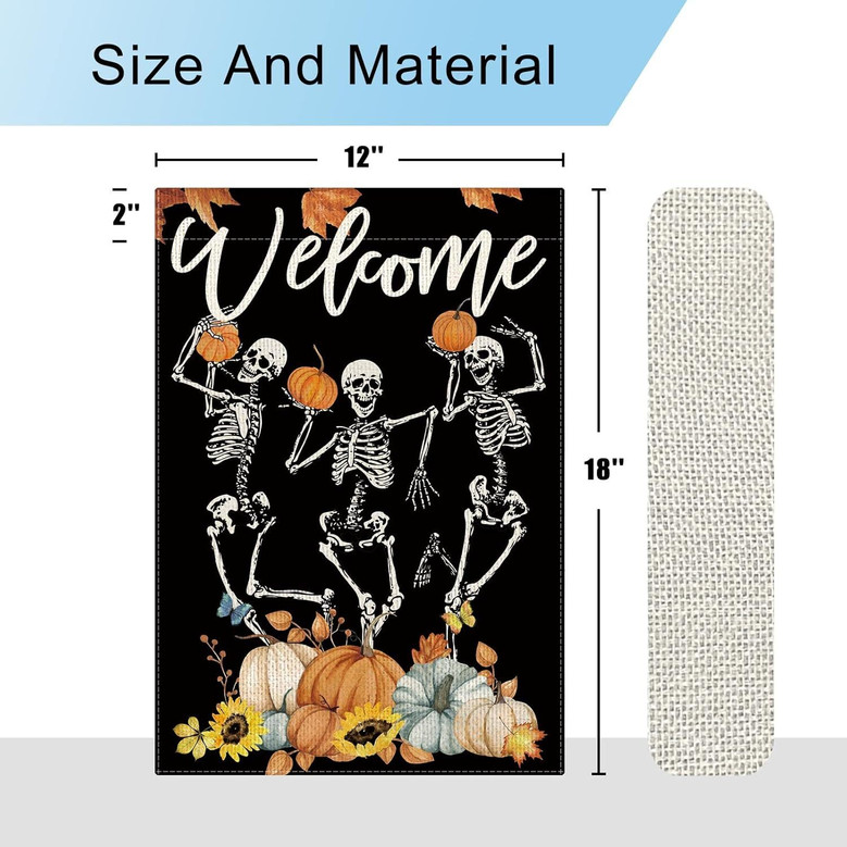 Humorous Skeleton Halloween Garden Flag For Autumn - Farmhouse Yard Decor For Thanksgiving