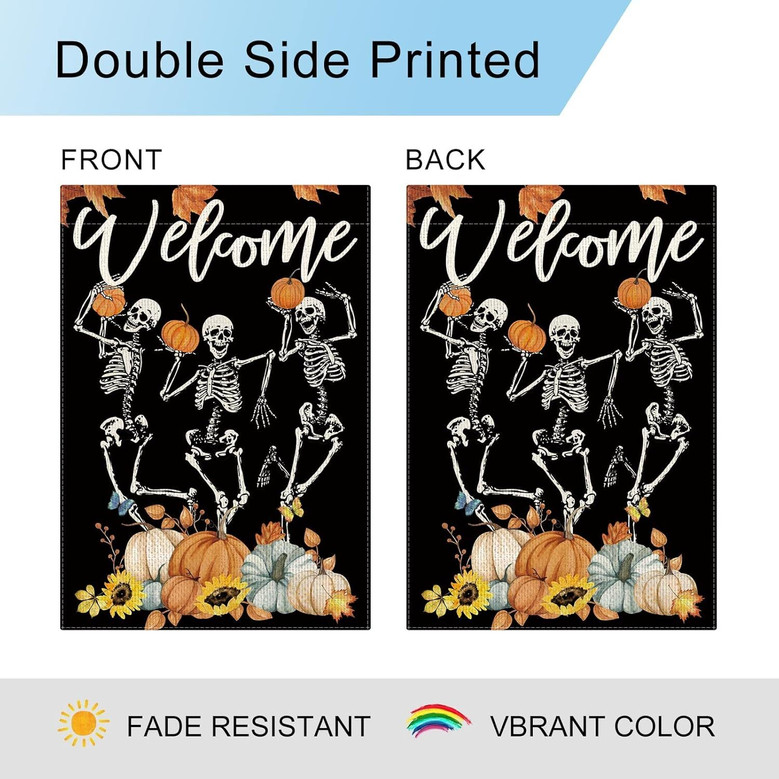 Humorous Skeleton Halloween Garden Flag For Autumn - Farmhouse Yard Decor For Thanksgiving