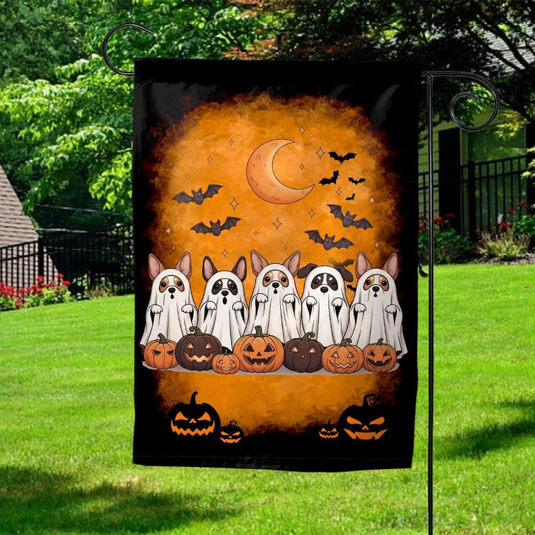 Spooky Ghost Dog House Flag – Cute Halloween Outdoor Decor for Pet Lovers
