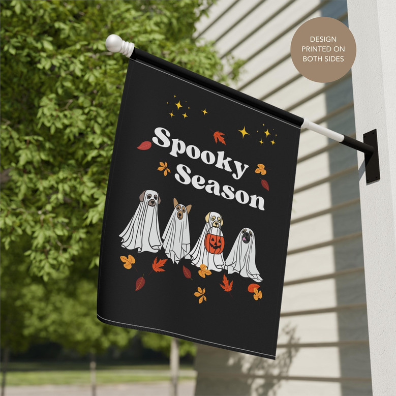 Ghost Dog Halloween House Flag For Spooky Season Outdoor Decor
