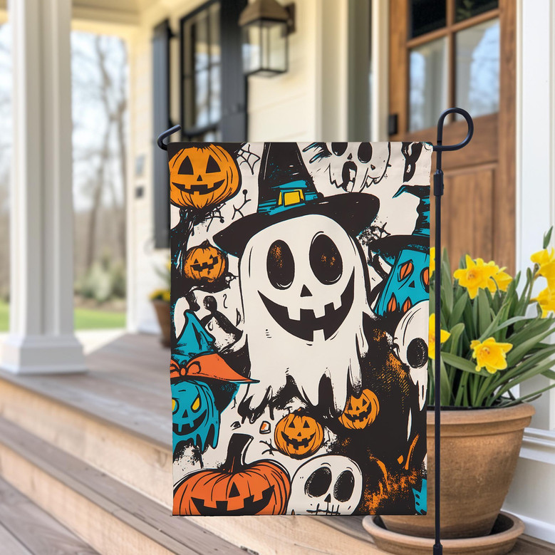 Spooky Ghost Garden Flag - Personalized Halloween Home DéCor For Yard Or House