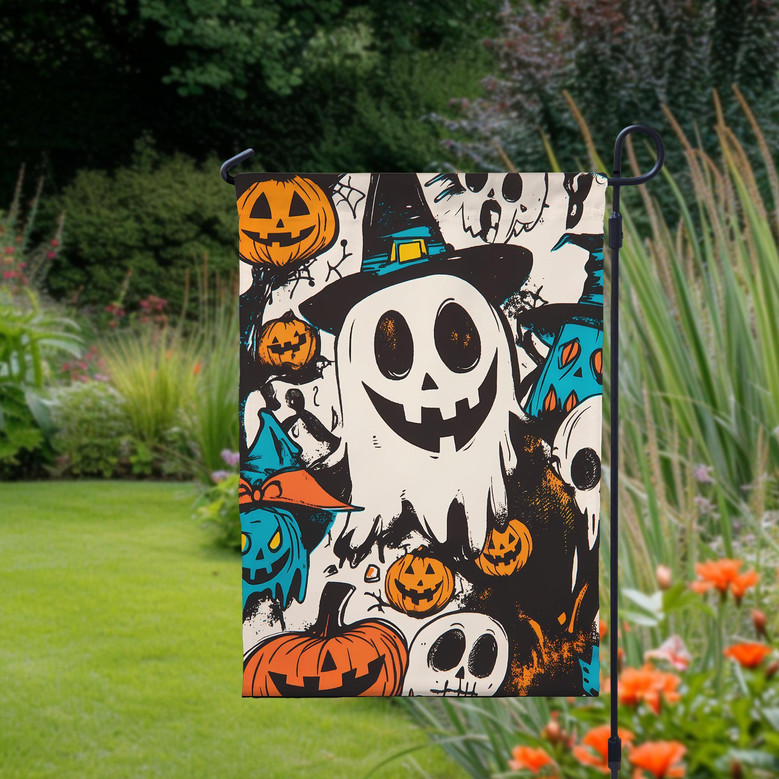 Spooky Ghost Garden Flag - Personalized Halloween Home DéCor For Yard Or House