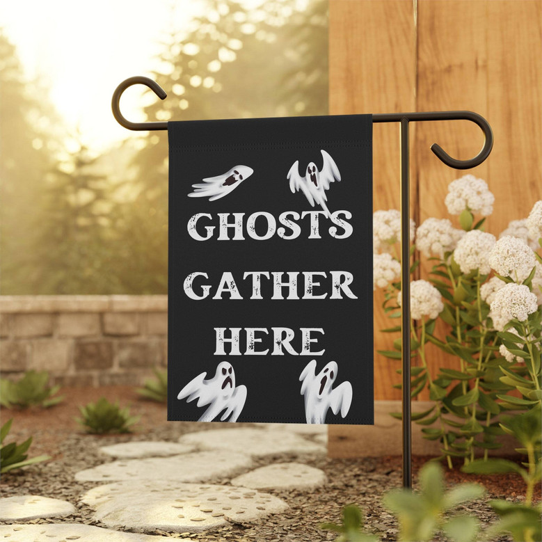 Ghostly Halloween Garden Flag For Spooky Fall Outdoor Decor, Creepy Cute Design