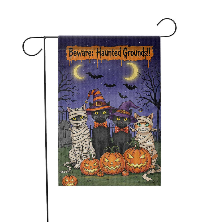 Spooky Halloween Black Cat Garden Flag For Fall Porch Decor Outdoor Sign