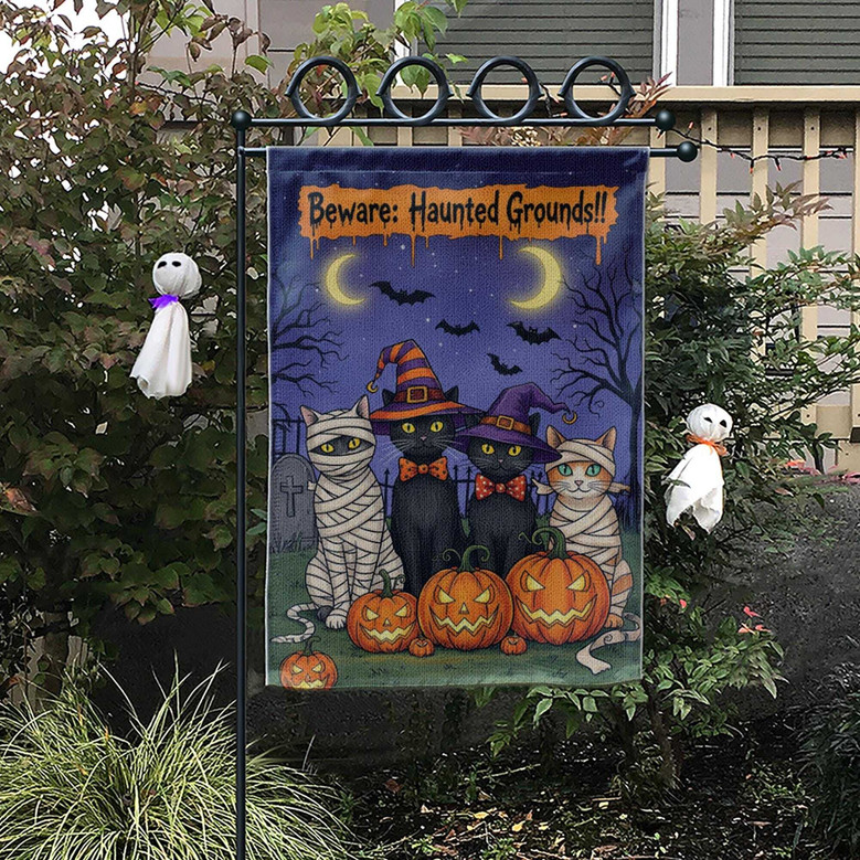 Spooky Halloween Black Cat Garden Flag For Fall Porch Decor Outdoor Sign