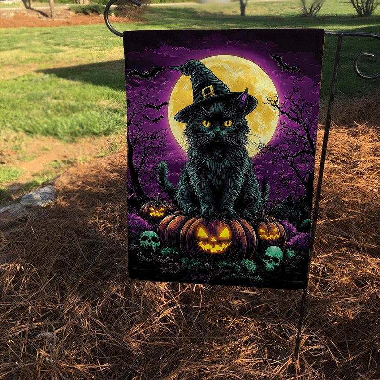 Spooky Halloween Black Cat Flag For Porch & Garden - Witch Themed Outdoor Decor