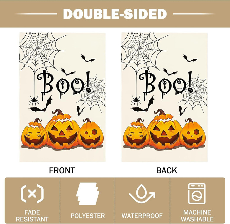 Double-Sided Halloween Boo Pumpkin Garden Flag For Farmhouse Yards