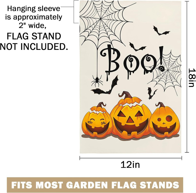 Double-Sided Halloween Boo Pumpkin Garden Flag For Farmhouse Yards