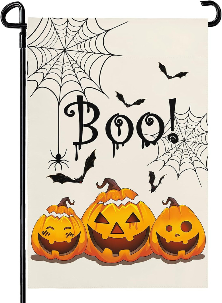 Double-Sided Halloween Boo Pumpkin Garden Flag For Farmhouse Yards