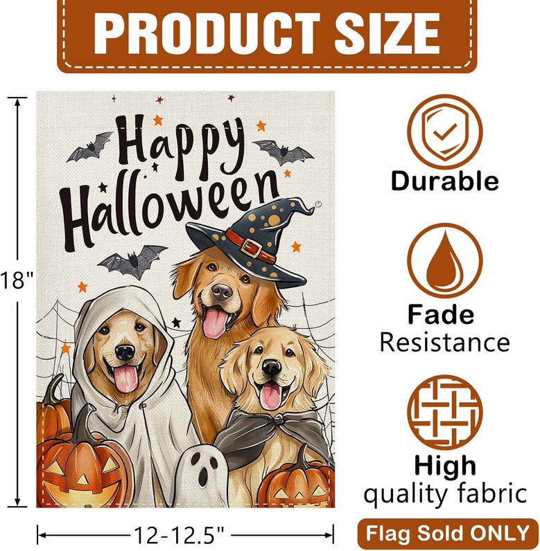 Spooky Halloween Dog Garden Flag For Pet Owners - Ghost Dogs & Pumpkins Theme, Outdoor Home DéCor, 12x18 Double-Sided