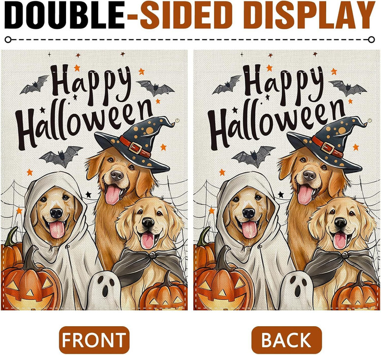 Spooky Halloween Dog Garden Flag For Pet Owners - Ghost Dogs & Pumpkins Theme, Outdoor Home DéCor, 12x18 Double-Sided