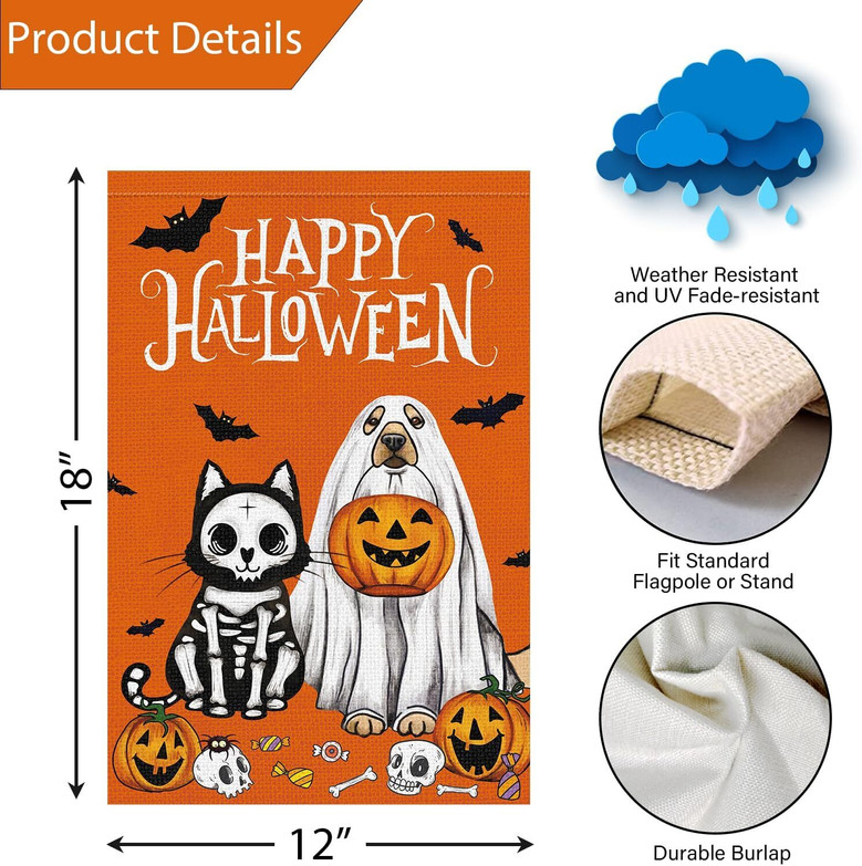 Spooky Halloween Dog Ghost Garden Flag - Double Sided Decor For Fall Outdoor Yard