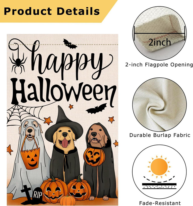 Double Sided Halloween Dog Ghost Garden Flag 12x18 Burlap For Outdoor Holiday Decor
