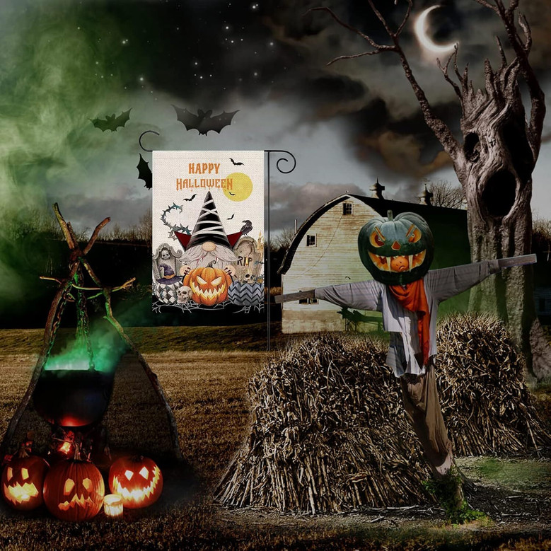 Double Sided Halloween Garden Flag 12x18 Inch - Happy Pumpkin Burlap Decor For Outdoor Yard