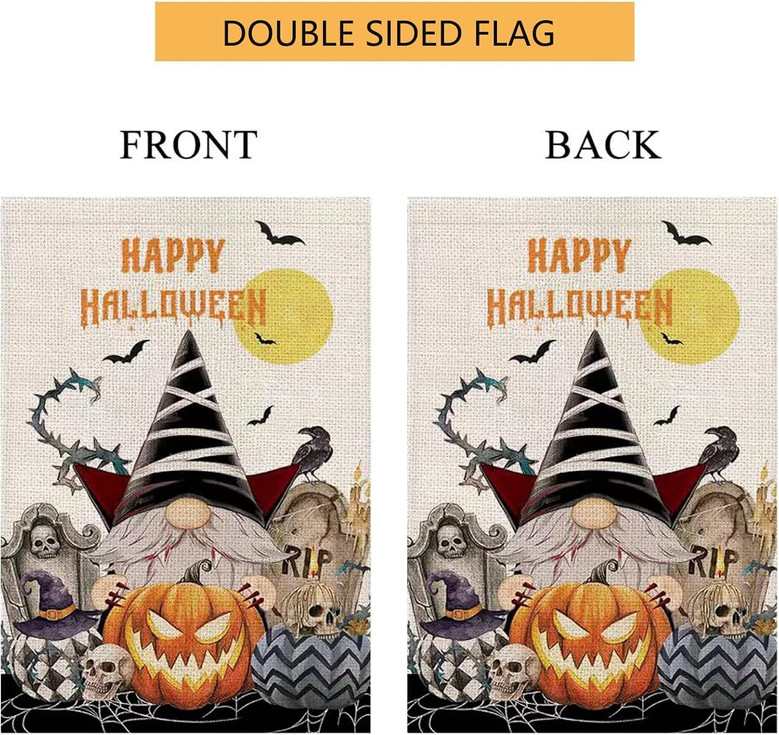 Double Sided Halloween Garden Flag 12x18 Inch - Happy Pumpkin Burlap Decor For Outdoor Yard
