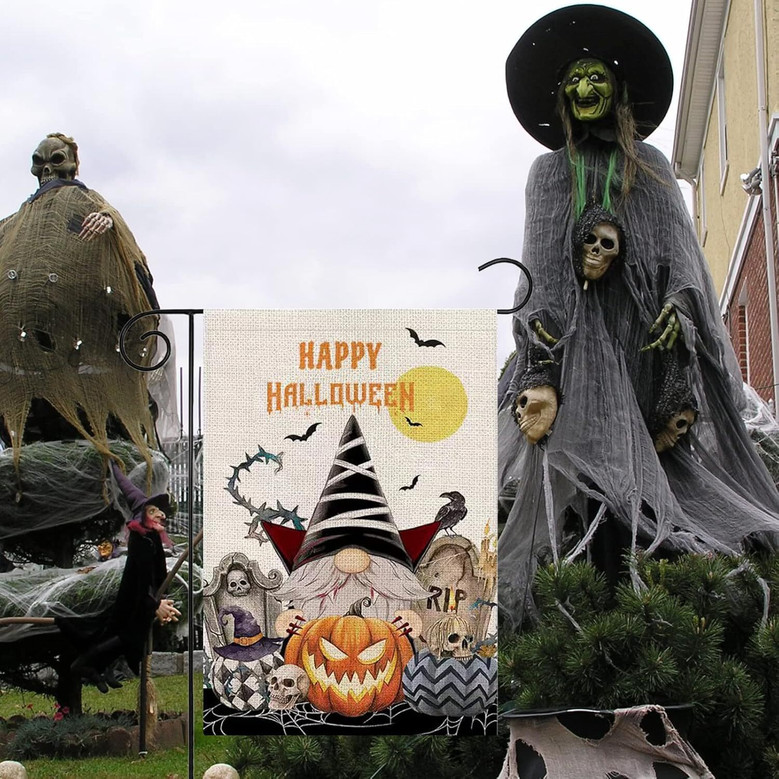 Double Sided Halloween Garden Flag 12x18 Inch - Happy Pumpkin Burlap Decor For Outdoor Yard