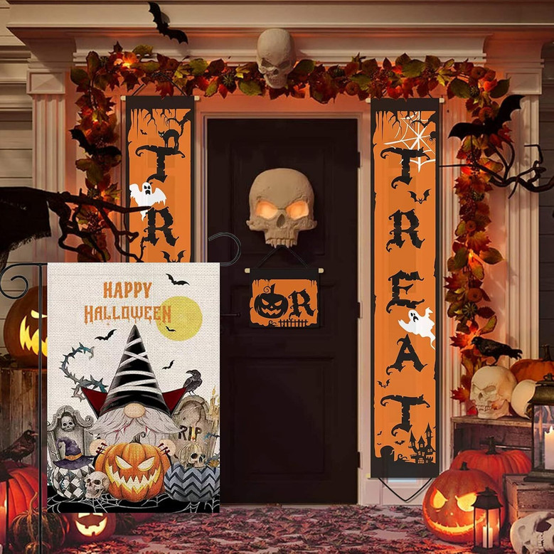 Double Sided Halloween Garden Flag 12x18 Inch - Happy Pumpkin Burlap Decor For Outdoor Yard