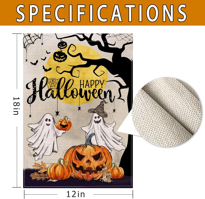 Charming Halloween Garden Flag With Ghost And Pumpkin Design For Patio Lawn DéCor