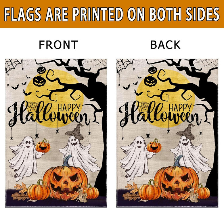 Charming Halloween Garden Flag With Ghost And Pumpkin Design For Patio Lawn DéCor