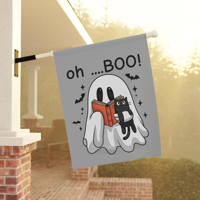 Spooky Halloween Ghost Flag - Cute Boo Decor For Cat Loving Garden