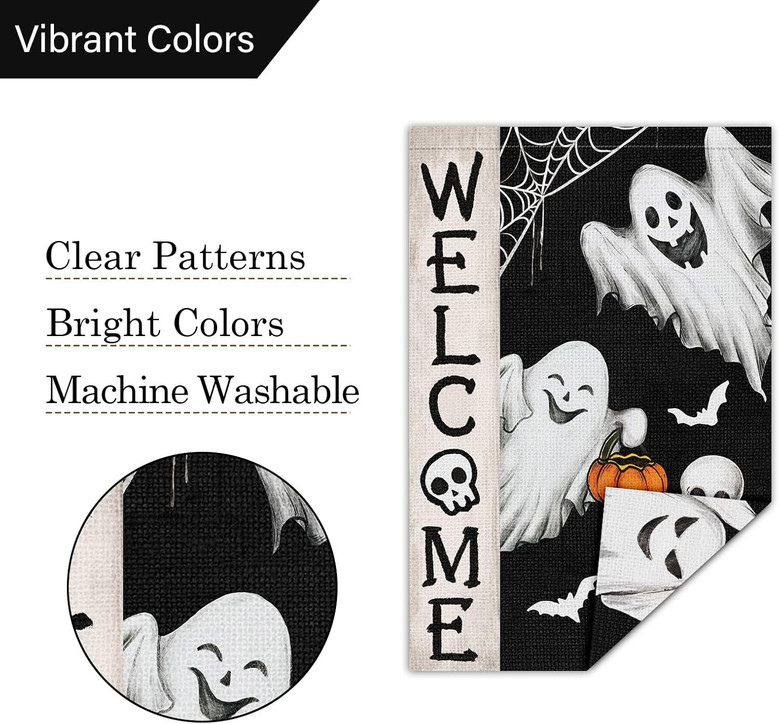 Spooky Halloween Ghost Garden Flag - Double Sided 12x18 Burlap For Outdoor Seasonal Decor