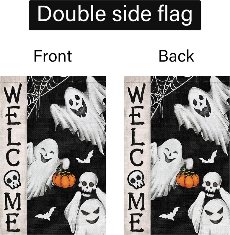 Spooky Halloween Ghost Garden Flag - Double Sided 12x18 Burlap For Outdoor Seasonal Decor