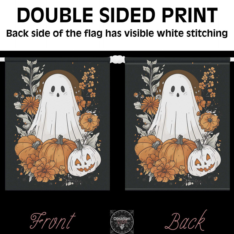 Cute Halloween Ghost House Flag For Outdoor Fall Decor - Goth Garden Banner With Floral Design