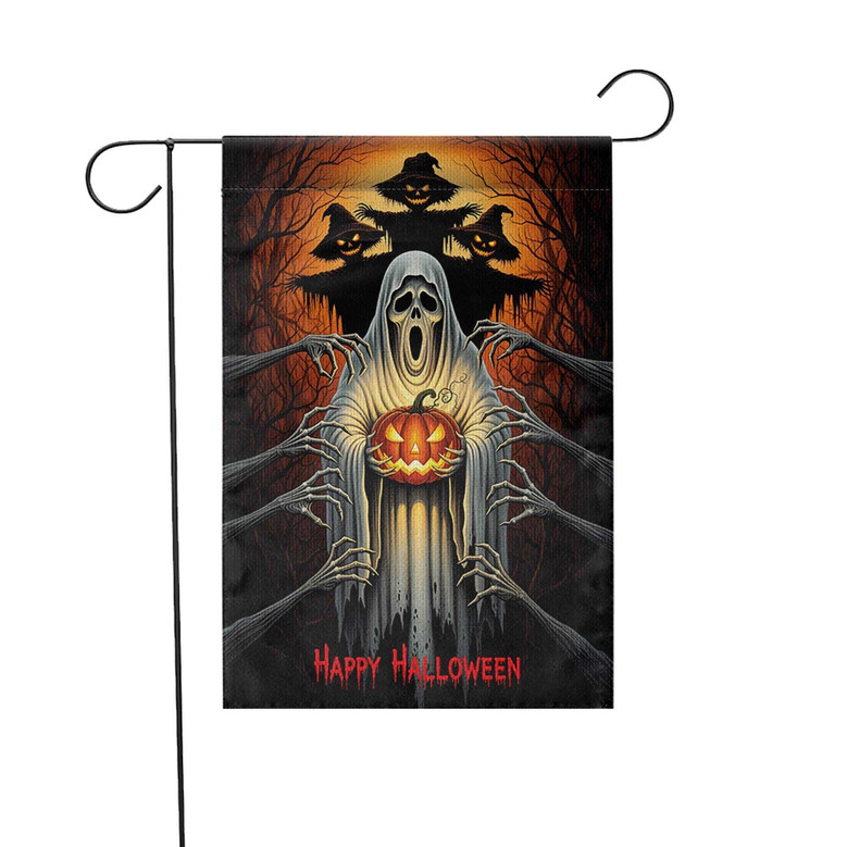 Creepy Ghost Halloween Garden Flag For Spooky Yard Decor - Haunted Outdoor Decoration For A Frightful Ambiance