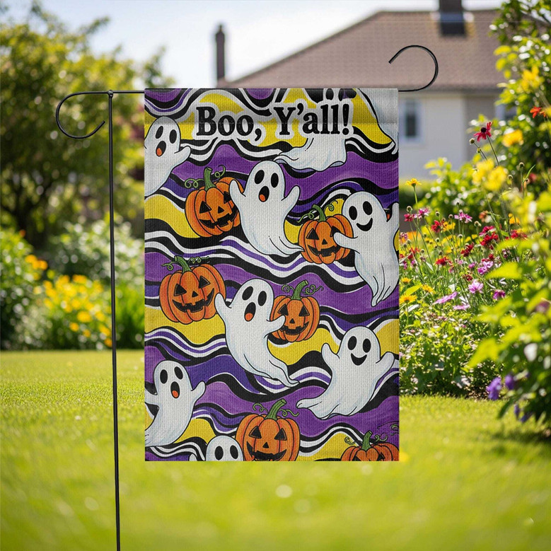 Cute Halloween Ghost And Pumpkin Garden Flag - Fun Outdoor Decor For a Spooky Southern Fall