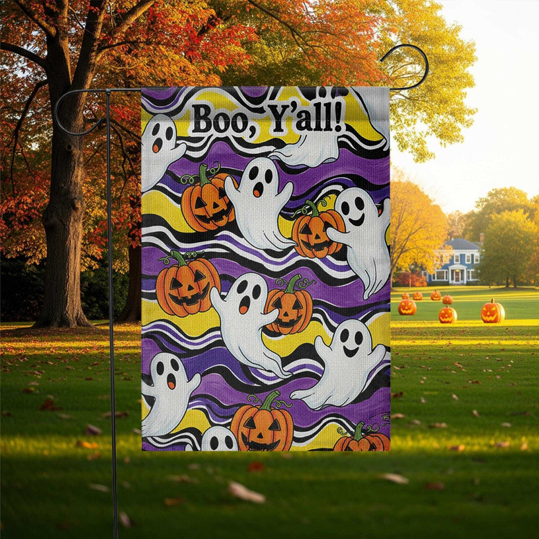 Cute Halloween Ghost And Pumpkin Garden Flag - Fun Outdoor Decor For a Spooky Southern Fall
