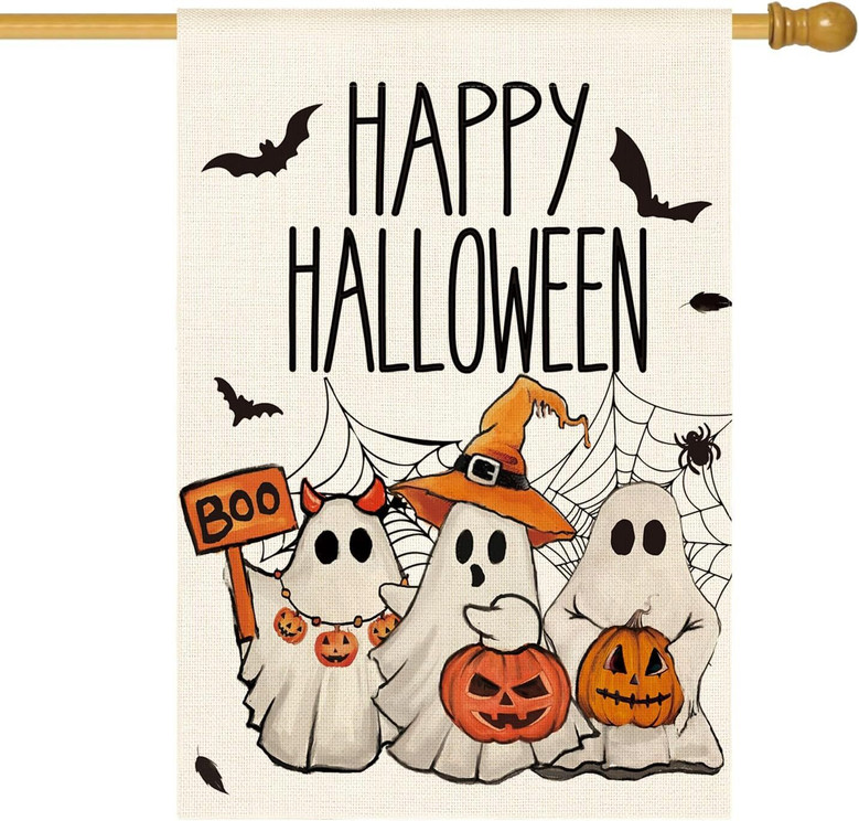 Spooky Halloween House Flag With Ghosts And Jack-O'-Lanterns For Outdoor DéCor