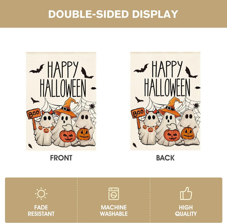 Spooky Halloween House Flag With Ghosts And Jack-O'-Lanterns For Outdoor DéCor