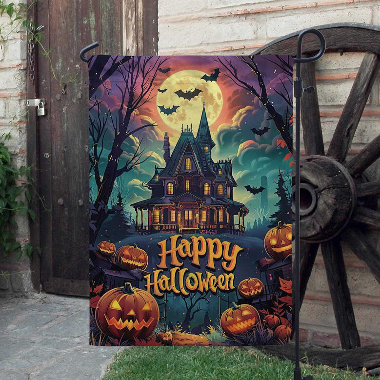 Halloween House Flag - Haunted House & Garden DéCor For Spooky Porch Or Yard